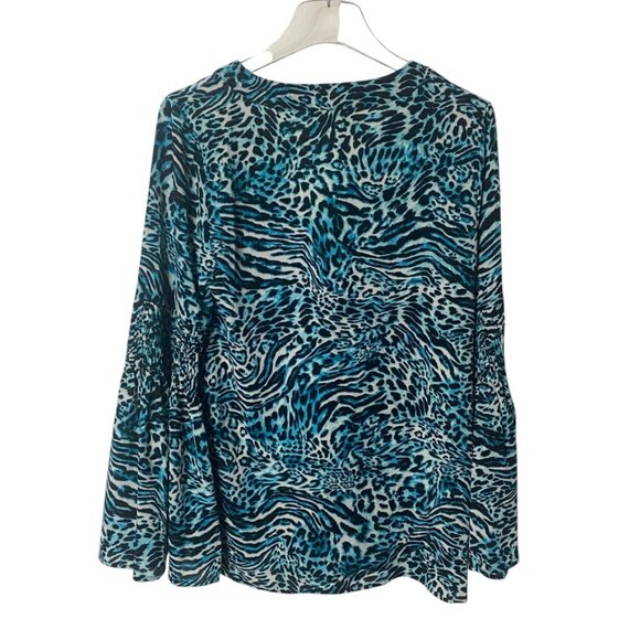 Michael Kors blouse bell sleeves size XS black blue long sleeve V Neck tunic NWT - Picture 2 of 8